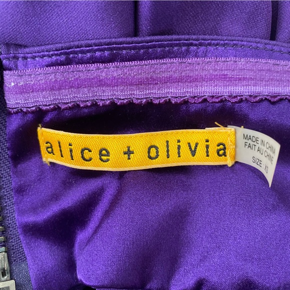 Alice + Olivia Size XS Purple Satin Silk Strapless Draped Mini Dress - Picture 7 of 8